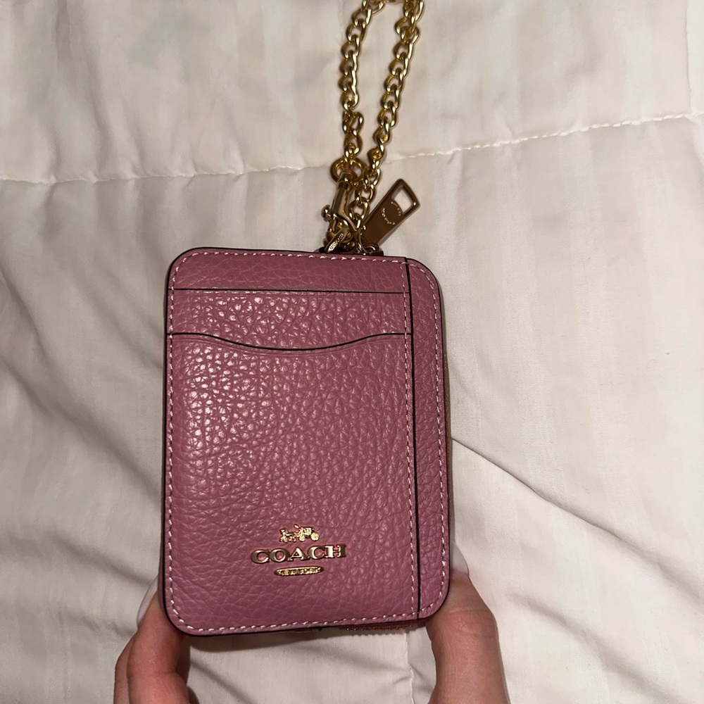 COACH ZIP CARD CASE WITH CHAIN